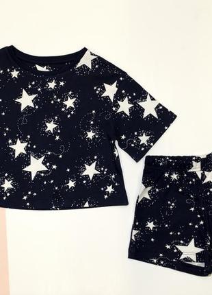 Пижама для девочки 1-1.5 года (80-86 см) синяя звездочка george 2058