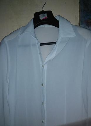 Белая блузка рубашка шифон с большими манжетами  винтаж2 фото