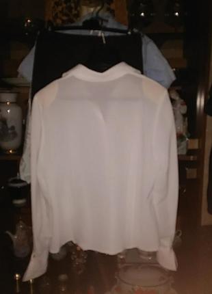 Белая блузка рубашка шифон с большими манжетами  винтаж6 фото