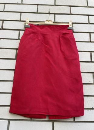 Винтаж,красная юбка-карандаш,карманы по боку,шёлк+лён,люкс бренд,оригинал kenzo7 фото