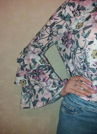 Нарядная кофточка, рукава воланами, блузка в цветочный принт, святкова кофтинка, блуза квітковий принт4 фото