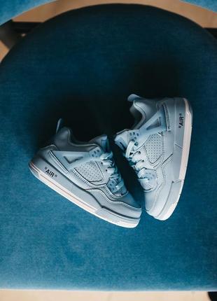 Детские кроссовки высокие nike air jordan 4 off-white голубые найк аир джордан для детей