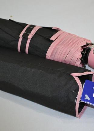 Стильный молодежный черный зонт-автомат с розовой каймой и яркими деталями