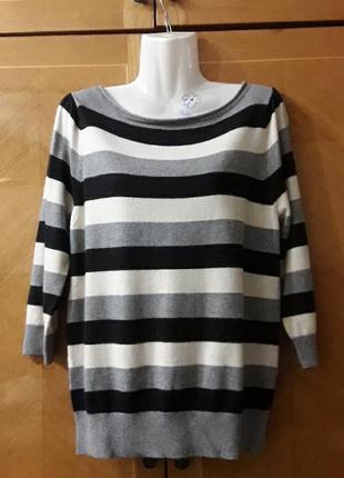 Брендовый тёплый тонкий свитер в полосу р.16 от marks &spencer  в составе  кашемир  , ангора , вискоза