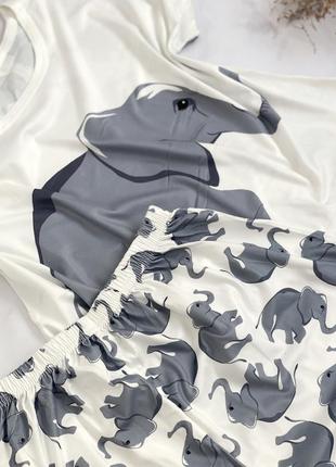 Женская легкая пижама слоники футболка топ и шорты піжама2 фото