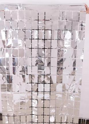 Занавес дождик серебро кубиками, высота 2 метра и ширина 1 метр