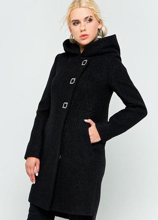 Женское зимнее пальто  с капюшоном "стефани" черное, р.42