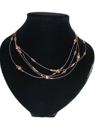 Чокер ожерелье четырехрядное на леске с стеелянными бусинами и бусинами с эмалью