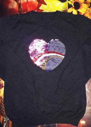 Супер светр з серцем паєтками 8-9 років