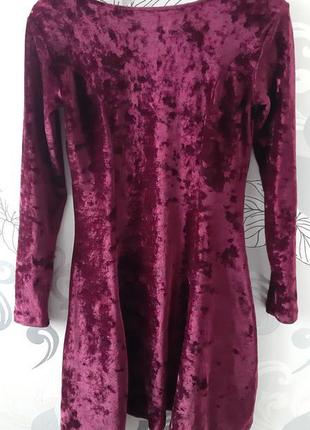 Бордовое фиолетовое короткое бархатное платье марсала свободного кроя monki3 фото