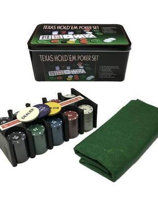 Настольная игра покер фишки, карты в металлической коробке 3896