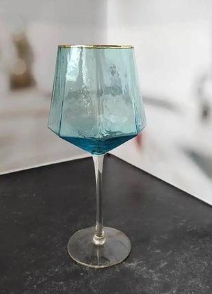Набір келихів для вина з блакитного скла тіффані 600 мл 6 шт.2 фото