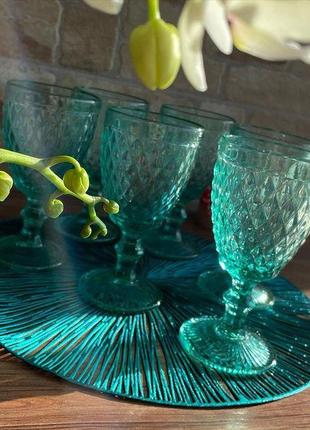Набор бокалов для вина из цветного стекла  аргайл  бирюзовый 6 шт 260 мл