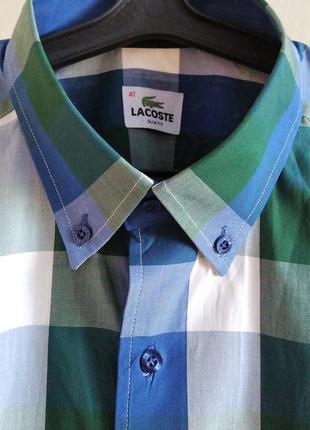 Рубашка с коротким рукавом в клетку lacoste slim fit 41 размер4 фото