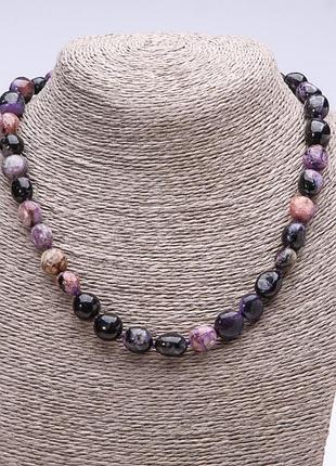 Намисто з натурального каменю чароїт галтовка d-10мм l-45см