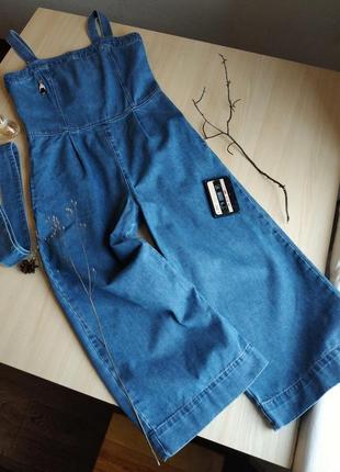 Комбинезон джинсовый кюлоты штаны m l с поясом джинс синий голубой