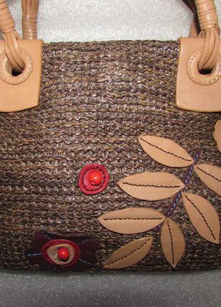 Tula~ красивая сумочка натуральная кожа +соломка ~англия