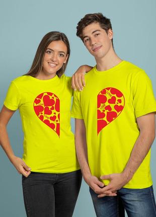 Любовні парні футболки для двох з принтом половинки серця, парна одяг для нього і для неї