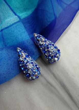 Ошатні сережки висульками висульки великі електрик сині блакитні камені стрази