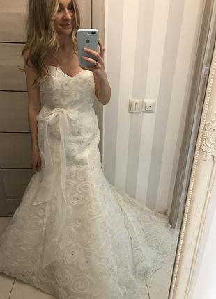 Весільна сукня рибка з бантом у троянди mori lee by madeline gardner