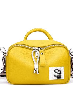Жіноча шкіряна жовта сумка крос-боді1 фото