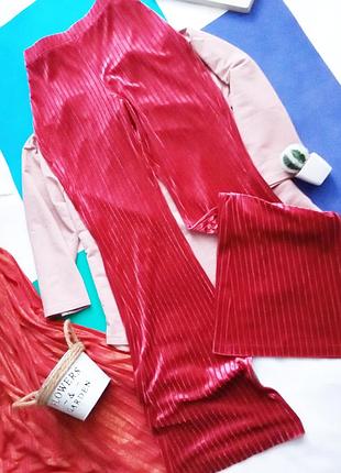 Штани велюр,рубчік,красні,м'якенькі,divided h&m
