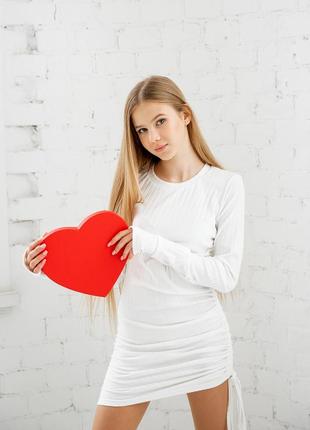 Платье рубчик с боковой утяжкой молочное для девочки-подростка на рост 140-176