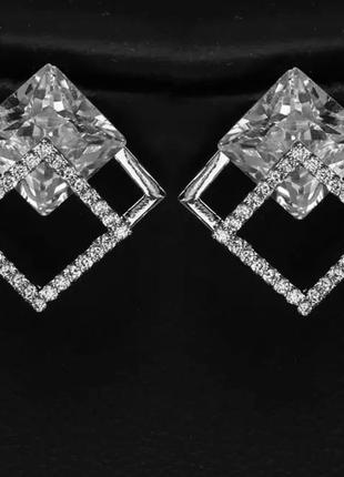 Сережки сережки гвоздики пусети вкрутки геометричні з фіанітами2 фото