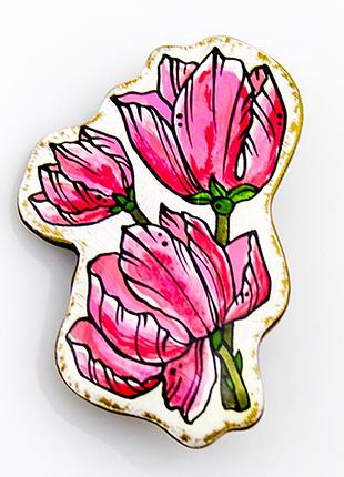 Брошь дерево, ручная роспись магнолия