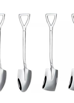 Чайные ложки 4шт в виде лопаты нержавеющая сталь yusan d24g сувенирная подарочная столовые приборы серебристая