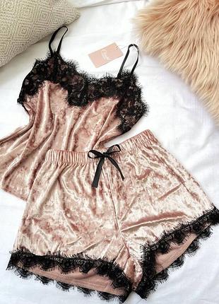 Велюрова піжама шорти+футболка/велюрова піжама з мереживом/мраморна піжама/подарунок на день закоханих, 8 березня