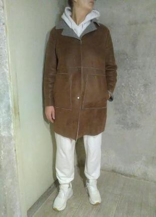 Пальто оверсайз прямое свободное просторное удлиненое дубленка длиная куртка