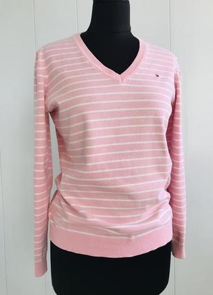 Базовый свитер пуловер розовый  в полоску tommy hilfiger