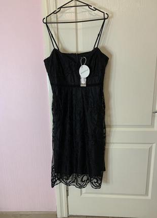 Мереживне плаття міді великого розміру boohoo, гіпюрову, сітка, тюлевое, ошатне, чорне3 фото