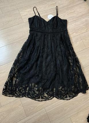 Мереживне плаття міді великого розміру boohoo, гіпюрову, сітка, тюлевое, ошатне, чорне10 фото