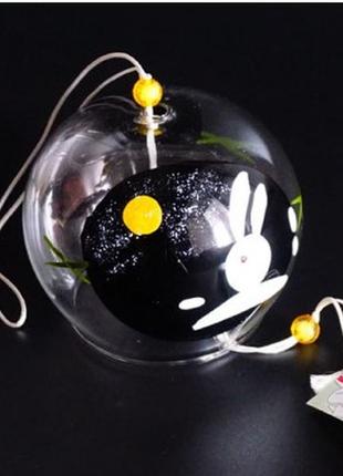 Японский стеклянный колокольчик фурин два зайца+подарок