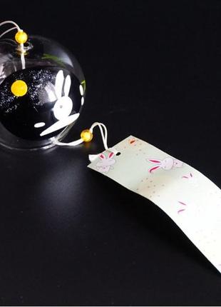Японский стеклянный колокольчик фурин два зайца+подарок2 фото