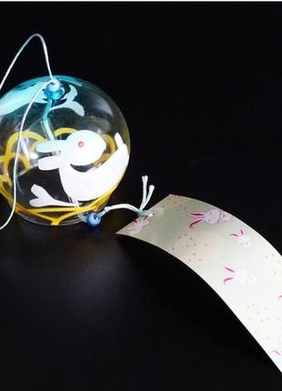 Японский стеклянный колокольчик фурин два снежных зайца + подарок2 фото