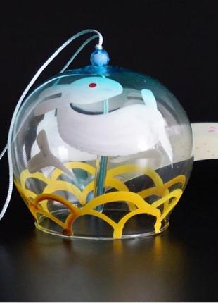Японский стеклянный колокольчик фурин два снежных зайца + подарок1 фото