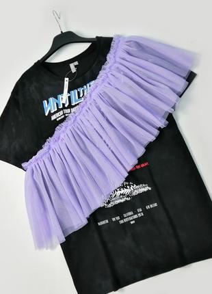 Свободная черная футболка с фатином asos