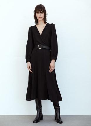 Черное миди платье с поясом zara