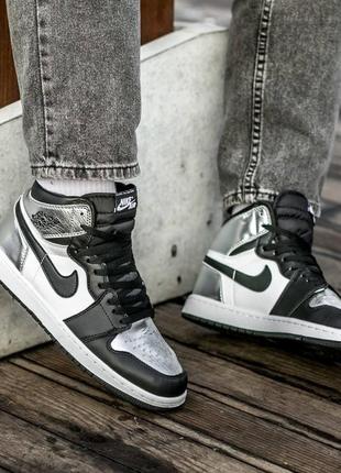 Кроссовки nike air jordan retro 1 black silver