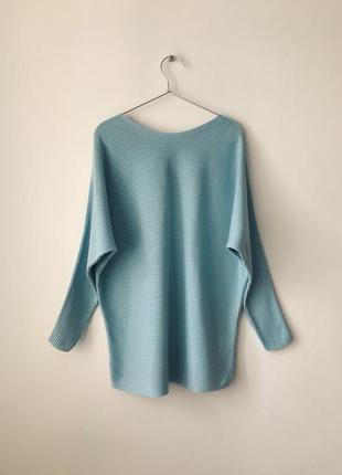 Ніжно-бірюзовий светр з рукавами кажан h&m бірюзовий блакитний светр крою летюча миша в рубчик3 фото