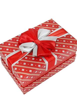 Подарункова коробка з бантом червоно-біла, l - 28,5х21,5х12,8 см1 фото