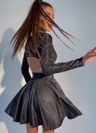 Приталенное блестящее чёрное платье, сукня блискуча2 фото