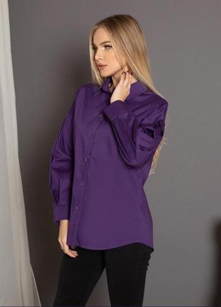 Фіолетова бавовняна сорочка з рукавами призбираними