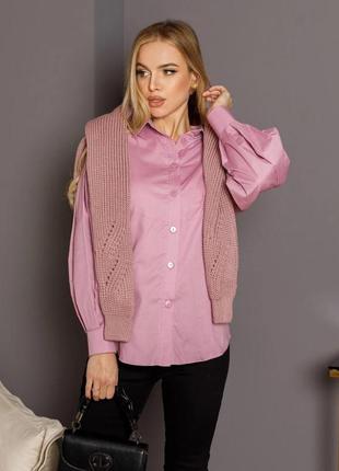 Бузкова бавовняна сорочка з рукавами призбираними