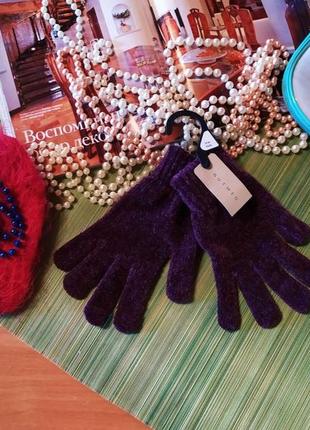 Шикарні меланжево бархатні велюрові рукавички рукавиці nut-meg one size універсальні нові етикетка1 фото