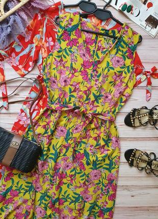 Красивое натуральное цветочное летнее платье миди с поясом2 фото