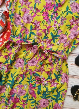 Красивое натуральное цветочное летнее платье миди с поясом3 фото